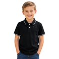 thumbnail image 2 of Boys Uniform Polo Shirts Short Sleeve Collared Back to School Clothes | Fall Winter Casual Slim Fit Athletic Tops, Tees & Shirts Button Up Golf Shirts Kids Outdoor Wear Black,5-6 Years, 2 of 7