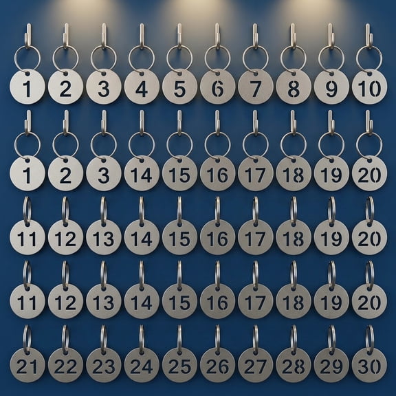 30 Pieces Stainless Steel Numbered Key Tags 1-30, Round ID Keychain Labels for Organizing Keys and Items