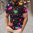 thumbnail image 1 of Blusa y camisa de manga corta con cuello vuelto para hombre, blusa de manga larga con solapa y botones estampados, blusa de poliéster para hombre, 1 of 5