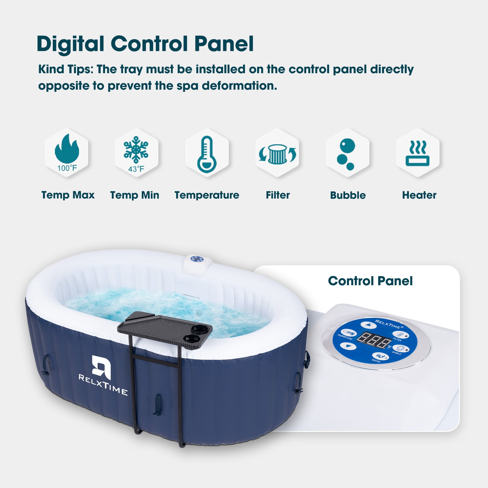 RELXTIME 2 Person Oval Inflatable Hot Tub Set, Blue