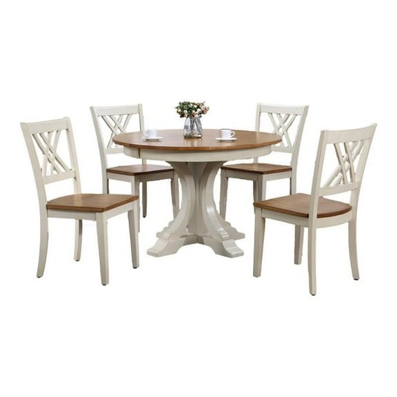 5-Pc Deco Double X Wood Dining Set in Caramel/Biscotti