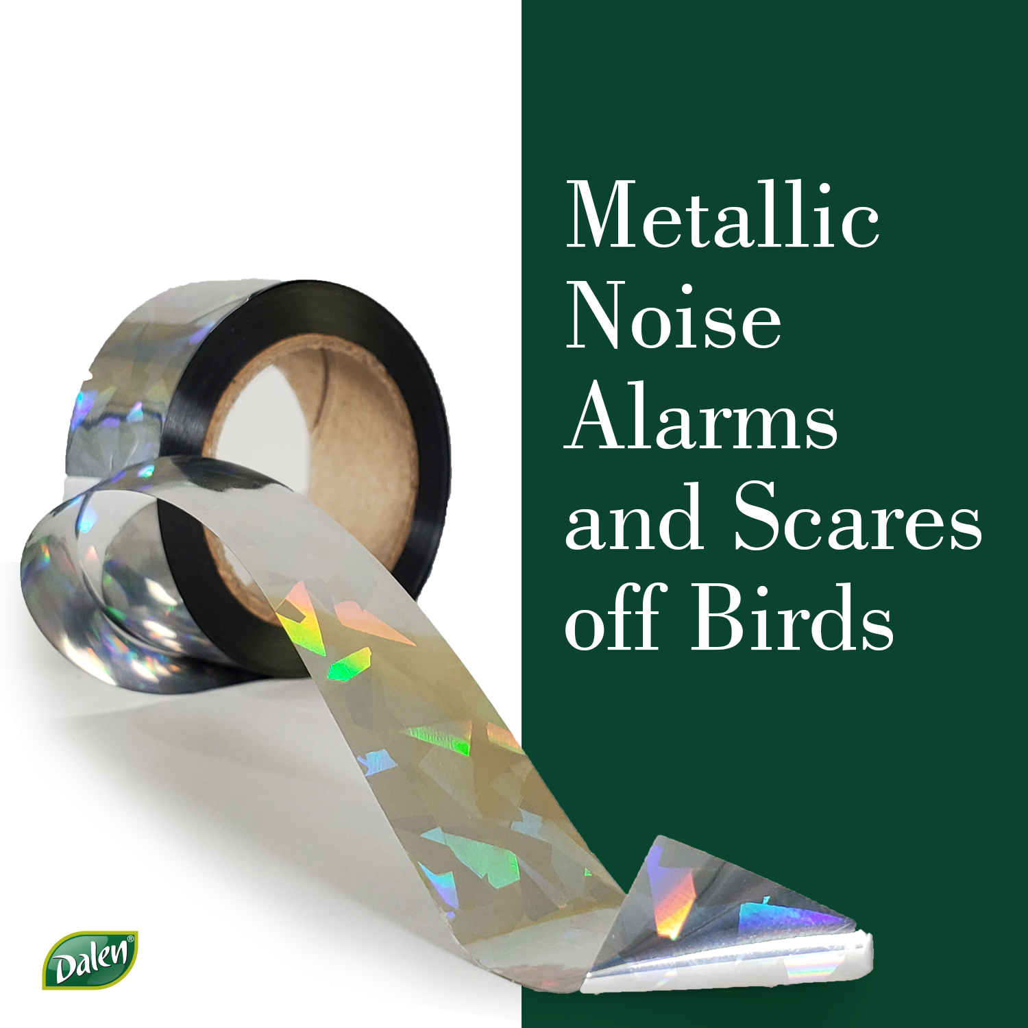 Dalen Holographic Scare Reflective Tape – Bird Deterrent Tape with Metallic Noise Feature, Broad Application and Easy to Use Bird Scare Ribbon (3/4" x 100') - 1 Roll