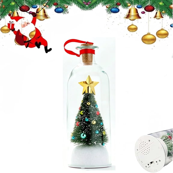 Recordable Christmas Tree Message in a Bottle Ornament with Playback | Voice Message Keepsake, Snow Scene Glass Bottle, Home Christmas Decoration,Perfect Gift for Christmas
