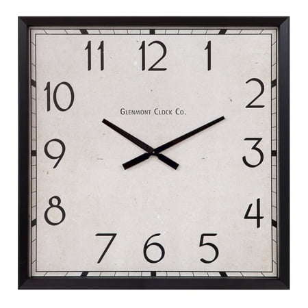 Black Forest Square Clock - Patton Wall Decor 28 Inch Black Modern Square Wall Clock