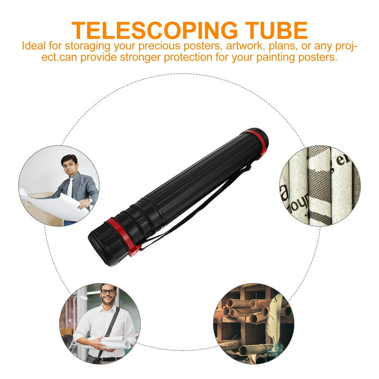Drawing Tube Telescoping Art Tube Black Storage Tube Waterproof and Light Resistant Poster Tube with Strap,Carrying Case, Size: 45.2X6.5CM