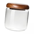 thumbnail image 1 of Tarro De Almacenamiento De Vidrio Con Tapa De Madera, Tarro De Miel Reutilizable Para Productos Secos, Nueces, Aperitivos, Tapa De Prensa, 380ml, 5x, 1 of 8