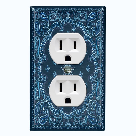 Metal Light Switch Plate Cover Blue Floral Bandana Paisley Tile Pattern TIL052