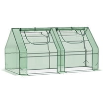 Outdoor Storage Shed Outsunny 6' x 3' x 3' Portable Greenhouse, Garden Green House with 2 PE/Plastic Covers, Steel Frame and 2 Roll Up Windows, Green,Small Storage Shed