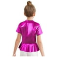 thumbnail image 2 of Doomiva Kids Girls Metallic Jazz Hip Hop Peplum Dance Tops Short Sleeve Sequins Round Neck Shiny Party T-Shirts Blouses Hot Pink 140, 2 of 5