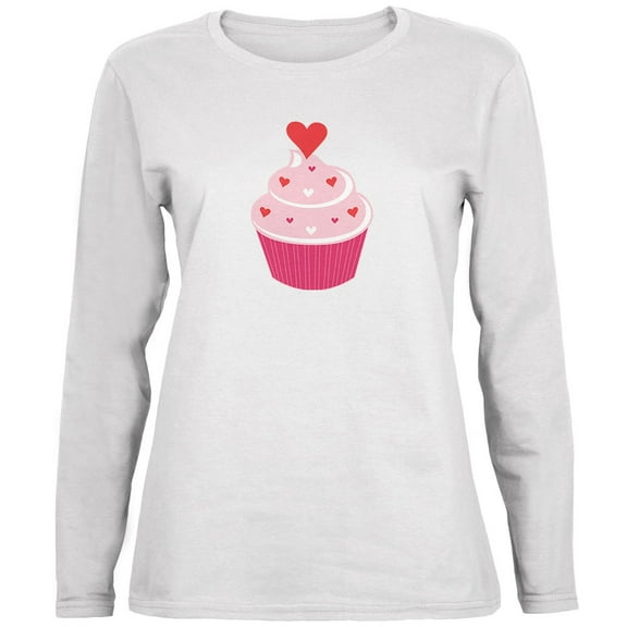 Old Glory Womens Valentine's Day Heart Cupcake Long Sleeve Graphic T Shirt