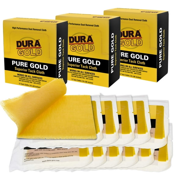 Dura-Gold - Pure Gold Superior Tack Cloths - Tack Rags (Box of 36) - Woodworking and Painters Professional Grade - Removes Dust, Sanding Particles, Cleans Surfaces - Wax and Silicone Free, Anti-Static