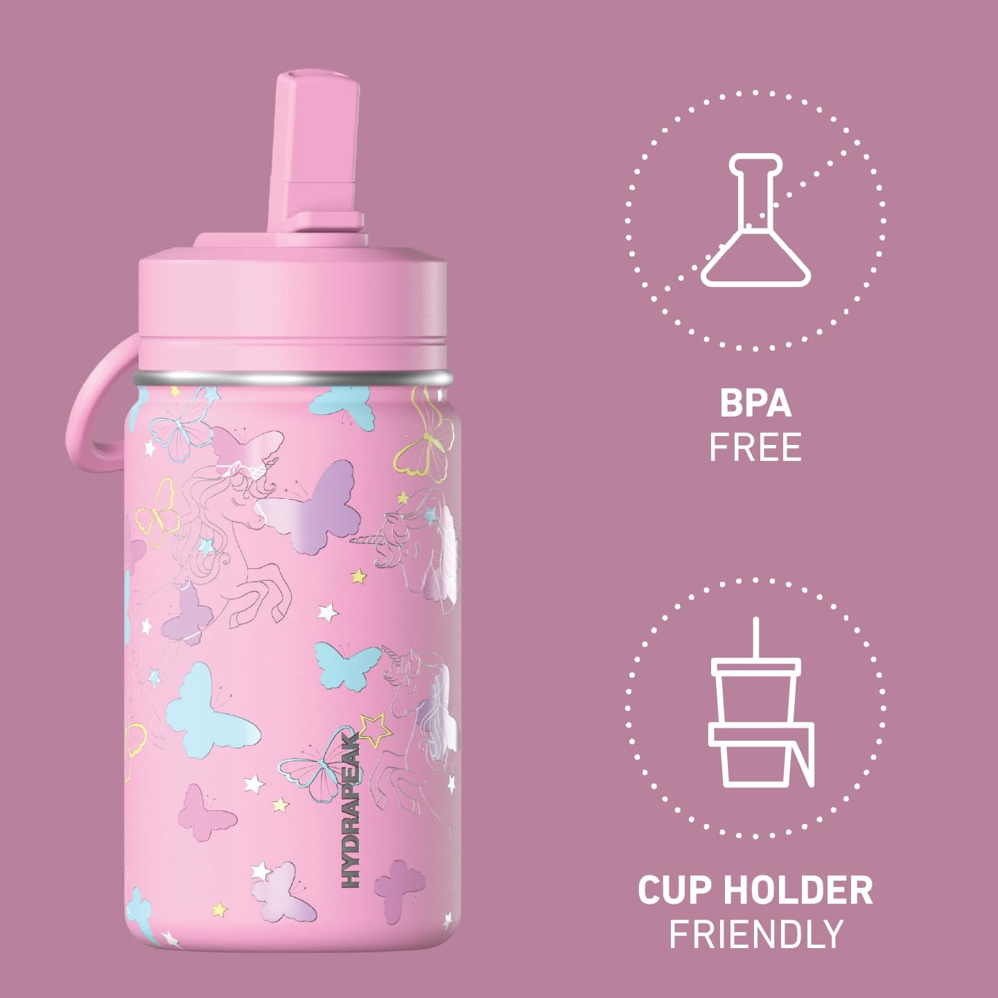 Hydrapeak 20oz Mini Fun Sticker Print Water Bottle with Straw Lid