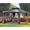 thumbnail image 2 of PURPLE LEAF 12' X 14' Outdoor Hardtop Gazebo Patio Wide Aluminum Frame Metal Double Roof with Heavy Duty Netting and Curtains for Permanent Hard Top Pavilion Screen, Khaki, 2 of 15