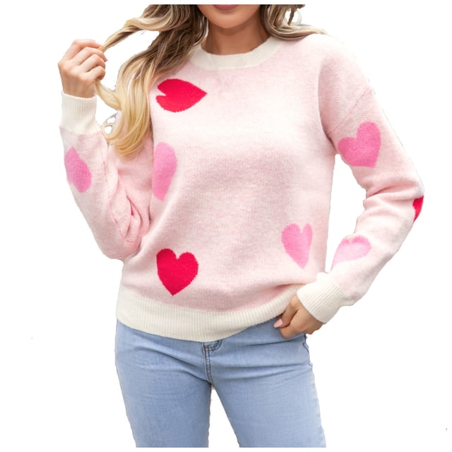 Chandail pour Femmes, Manches Longues Col Rond Imprimé Amour, Acrylique Doux Décontracté pour Automne et Printemps