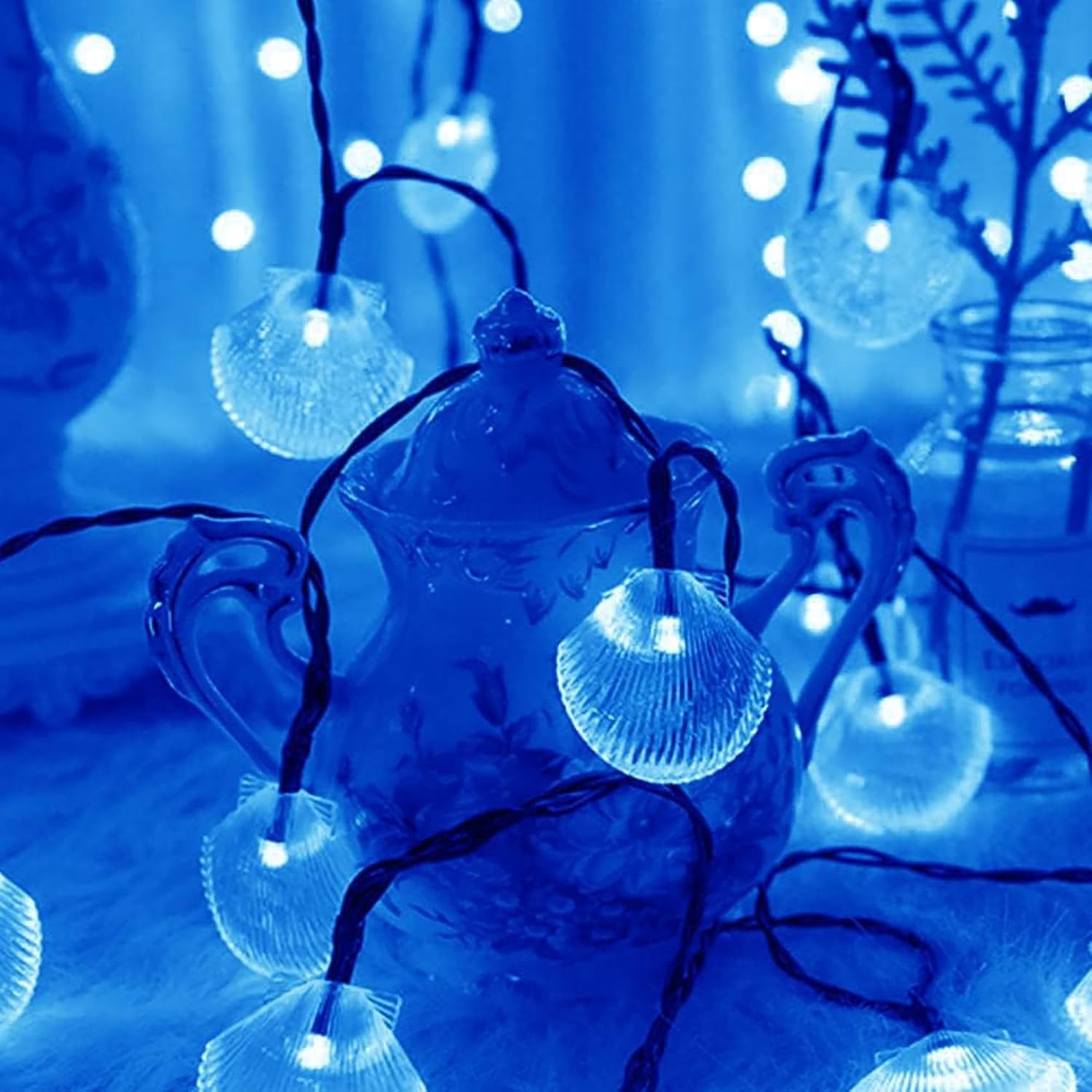 Solar Seashell String Lights 16.4FT 30LED Waterproof 8 Modes Sea Shell String Lights Ocean Theme Lights for Covered Outdoor Camping Wedding Birthday Party