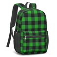 thumbnail image 2 of Green and Black Checkered Pattern 17" School Backpacks for Teens,Waterproof Oxford Fabric,S-Shape Padded Straps for School,Travel,Hiking,Camping, 2 of 6