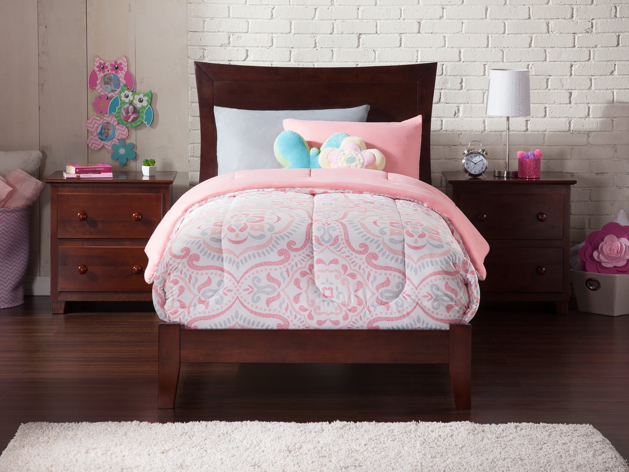 AFI Metro Twin Wood Foundation Bed Frame with Panel Headboard, Walnut