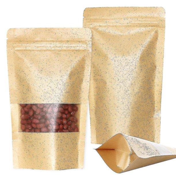 Bolsas de pie con cierre de cremallera Kraft, 50 Uds., bolsas con muesca y ventana mate (hy)