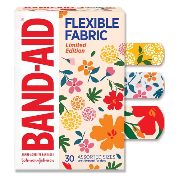 Band-Aid Brand Flexible Fabric Bandages, Wildflower, Assorted, 30 Count