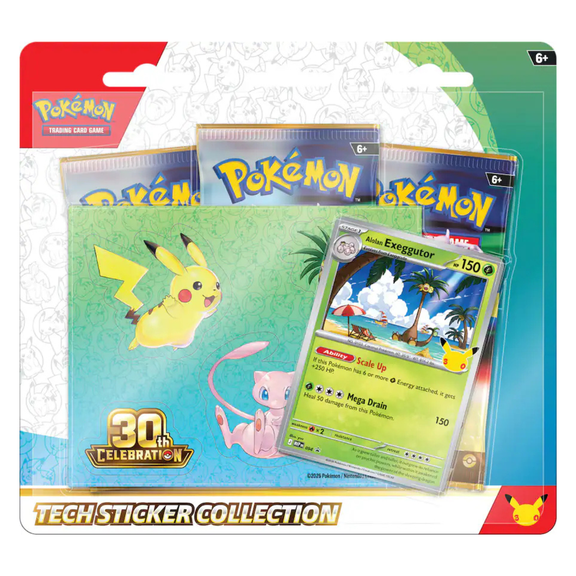 Pokemon TCG 30th Celebration Tech Sticker Collection with Alolan Exeggutor 3 Booster Packs