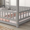 thumbnail image 4 of Modern Full Floor Bed with Wooden House Roof Frame, Floor Bed Frame with Safety Fence Guardrails, Floor Bed for Kids, Children, Boys, Girls, Grey, 4 of 8
