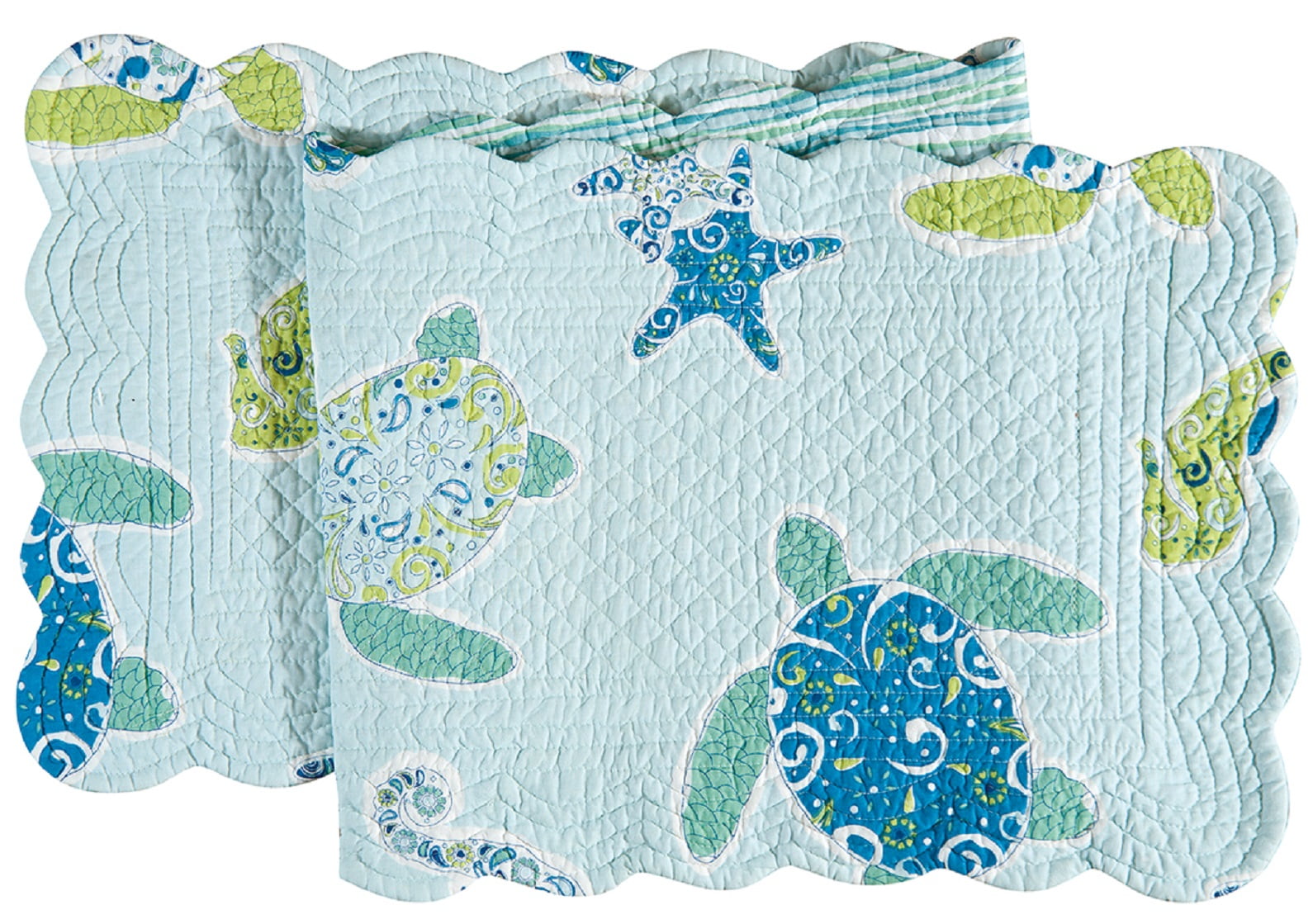 Imperial Coast Blue Green Sea Turtles Quilted Reversible Table Runner