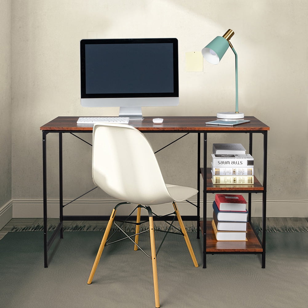 Private Jungle Writing Computer Desk 47", Home Office Study Desk with 2 Storage Shelves on Left or Right Side, Modern Simple Style Wood Table Metal Frame for PC Laptop Notebook