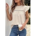 thumbnail image 4 of PRETTYGARDEN Striped Shirt Womens Summer Tops Spring Business Casual Work Dressy Crochet Lace Ruffle Cap Sleeve Blouse, 4 of 9