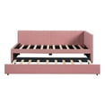 thumbnail image 3 of Bellemave Full Size Daybed with Trundle, Linen Upholstered Daybed with Twin Trundle, Full Size Sofa Bed Frame for Bedroom Guest Room Living Room（Pink), 3 of 7
