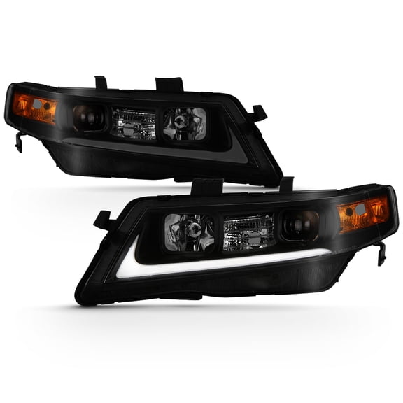 Black Smoked 2004-2008 Acura TSX CL9 LED Tube Projector Headlights Headlamps Set