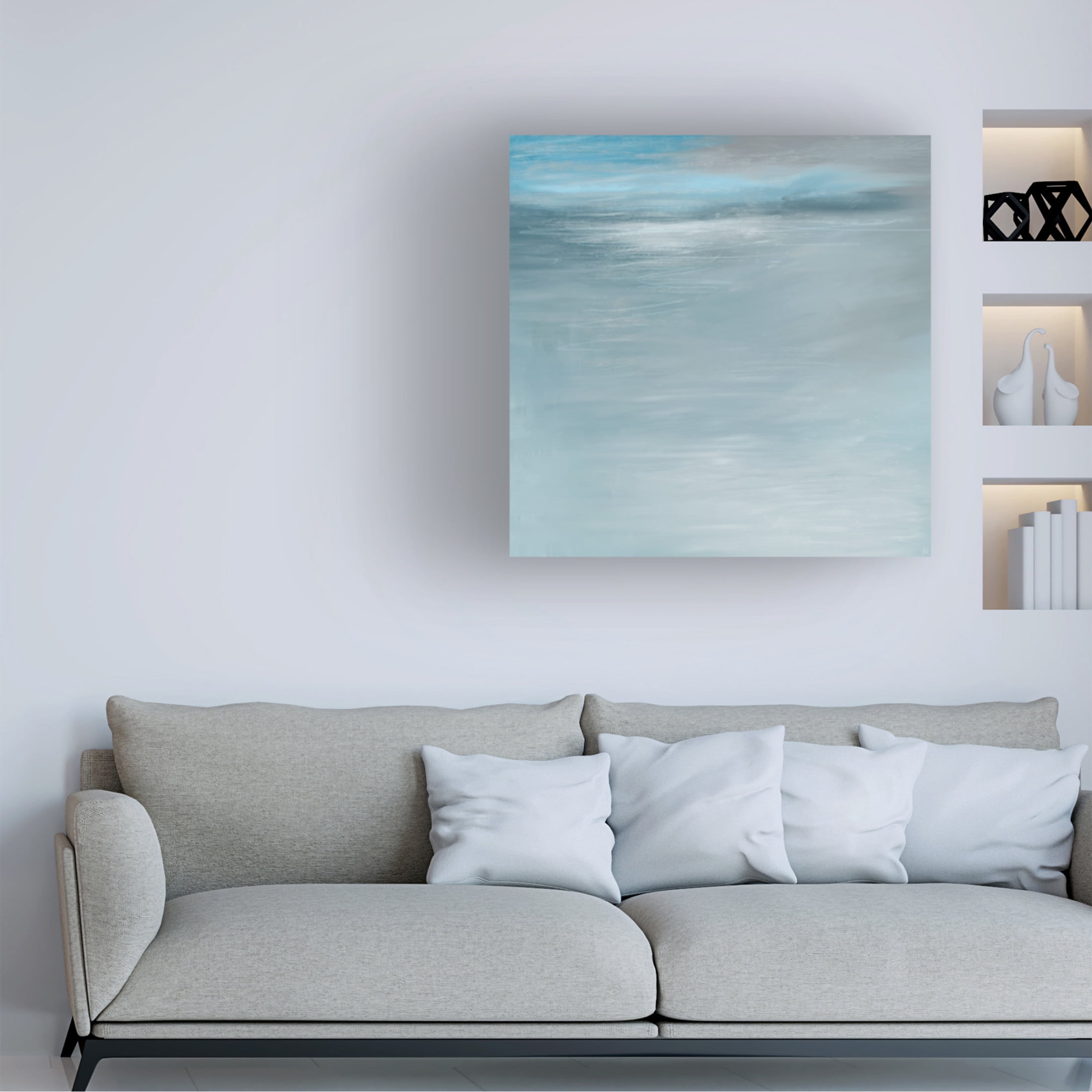 Canvas Wall Art - Line and Brush 'Blue Setting' Wall Art for Living Room, Bedroom, or Office Décor by Trademark Fine Art - 18 x 18 Inches
