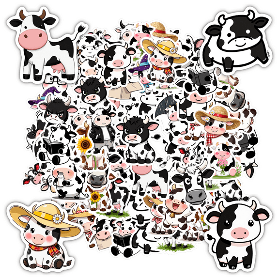 35pcs Adorable Animal Stickers Cow Kids Stickers Mellow DIY Stickers for Laptops Suitcases Notebooks