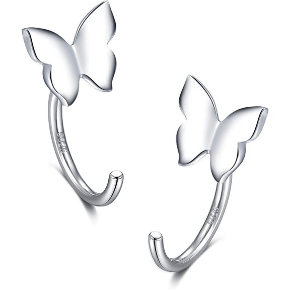 Leander 925 Sterling Silver Animal Ear Huggie Hoop Earrings for Women Small Open Huggie Earlobes Earrings Modern Second Hole Earrings