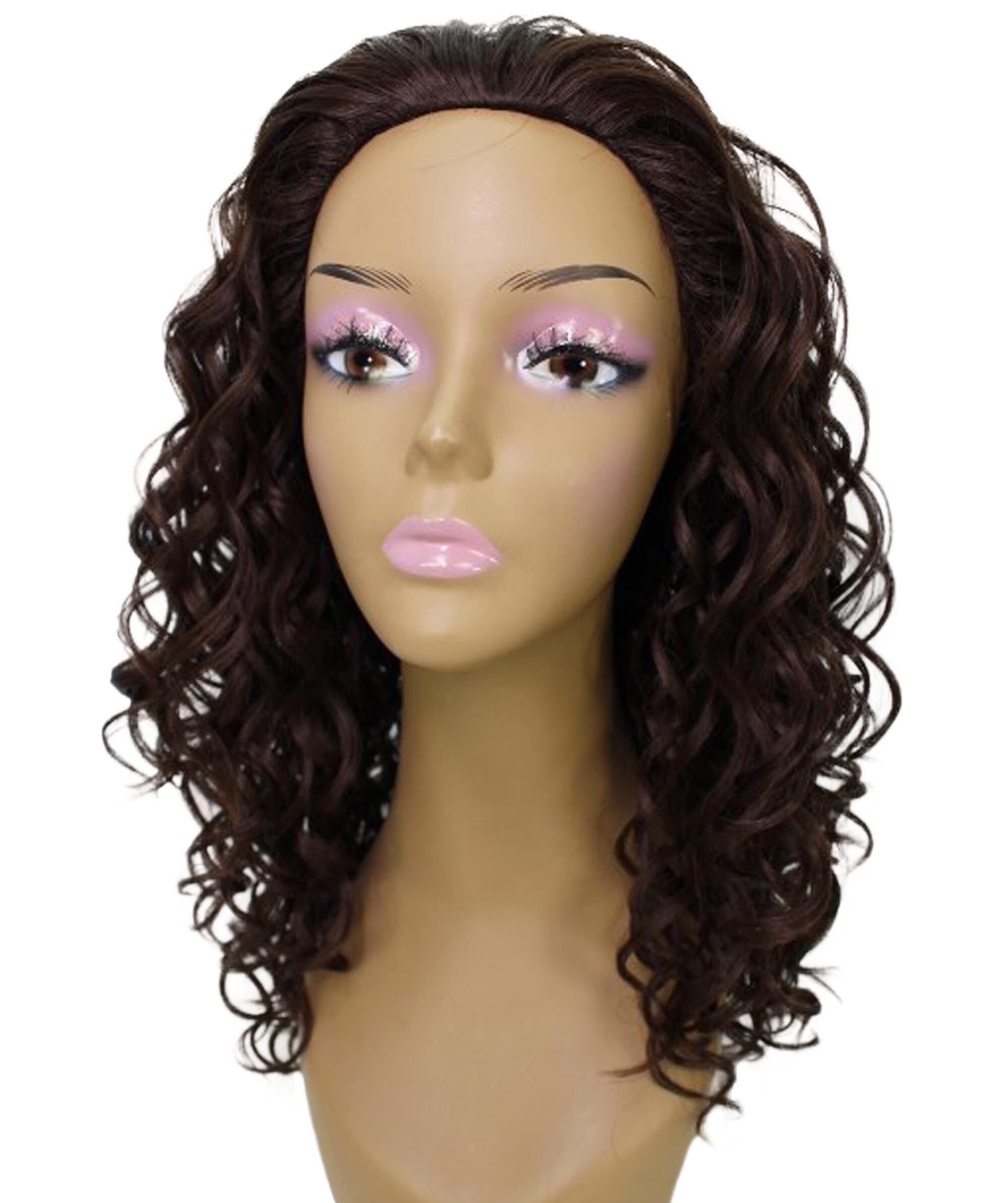 LUXLUXE Edwina Curly Layered 17 in Long Half Wig Mix Human Hair and Synthetic Fibers, Multiple Shades of Natural & Blended Colors