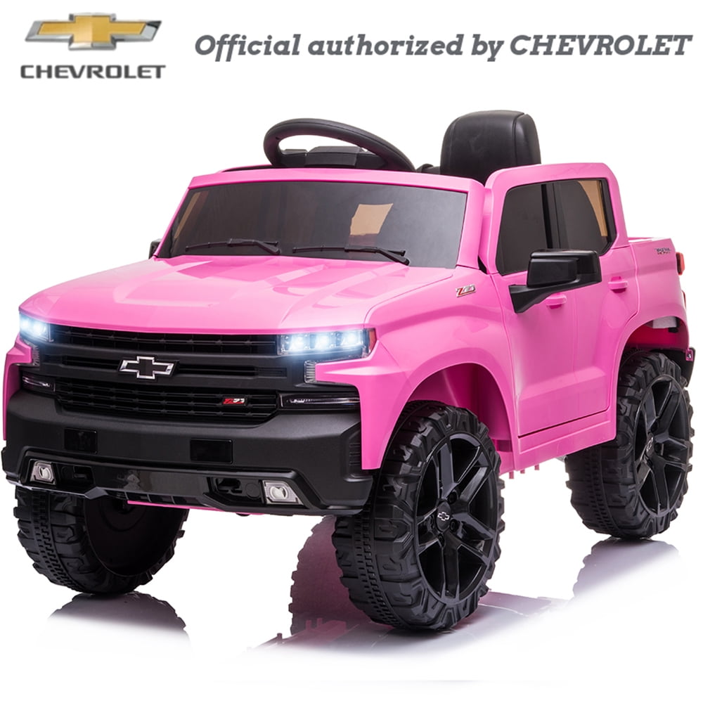Electric Cars Motorized Vehicles for Girls Boys, 12V Chevrolet Silverado Kids Ride On Car Truck with Remote Control, Battery Powered Cars Vehicle Christmas Gifts with Back Storage Box, Pink, Q16351