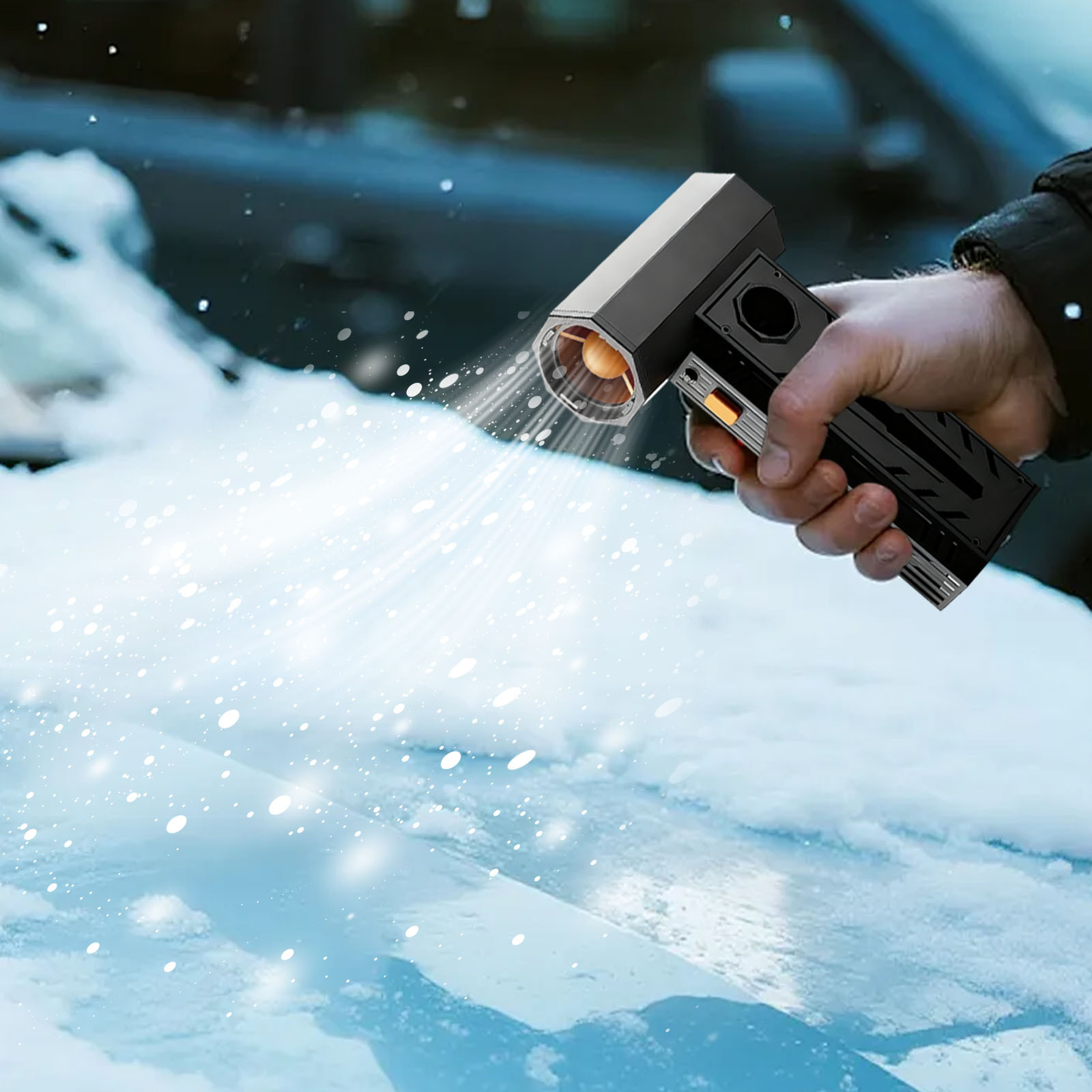 Hxlamzoo 5000W Portable Snow Blower with High-Speed Turbine Tech for Car Windshield Defrost and Driveway Snow Removal, Battery-Powered for Long Runtime in Cold Weather, Ideal for Year-Round Cleaning