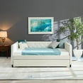 Upgraded fullsize beige velvet upholstered sofa bed with wheels