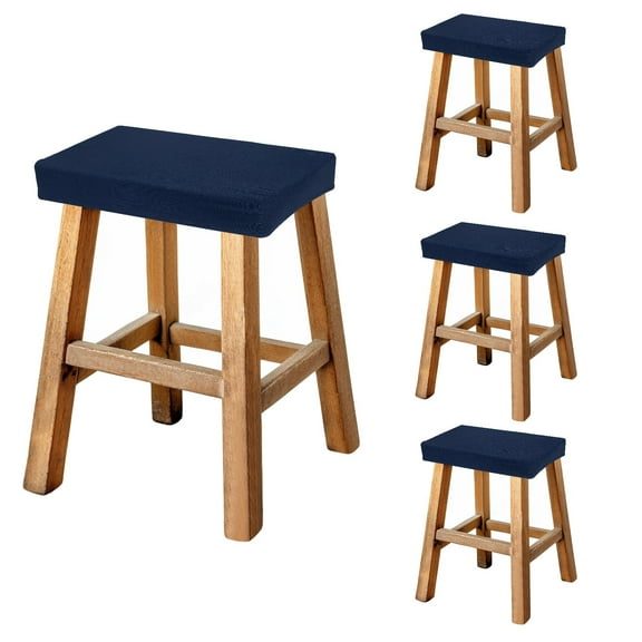 Uxcell Bar Stool Cover Rectangle, Stretch Washable Saddle Counter Vanity Barstool Slipcover Seat Cushion Protector with Elastic Band for Wooden Metal Bench Chair(Dark Blue, 4Pcs)