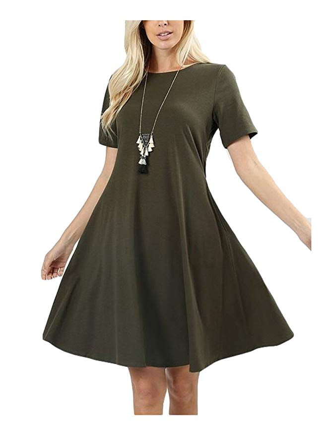 Zenana - Premium Cotton Short Sleeve A-Line Dress w/ Pockets Loose ...