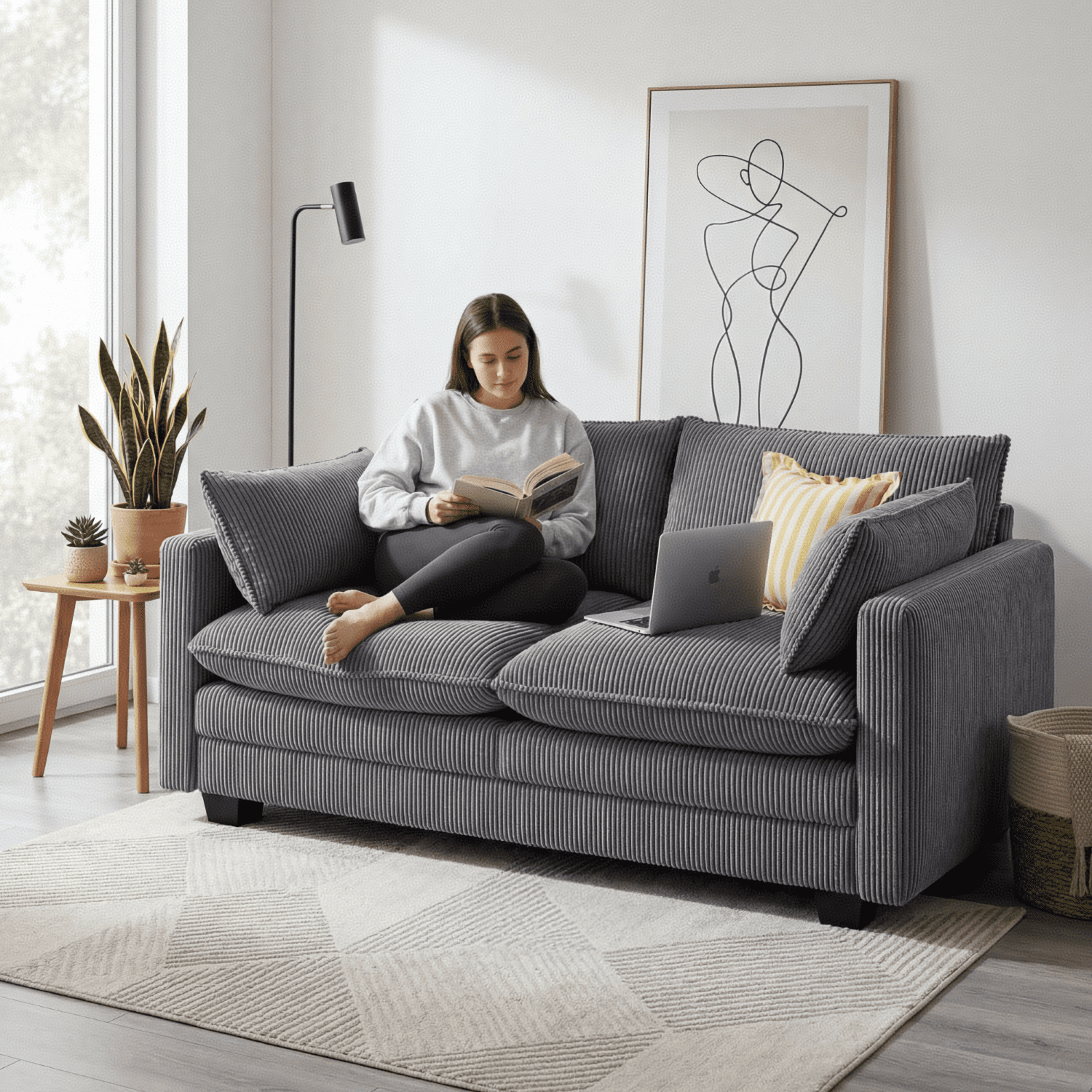 Noelse 75” Cloud Loveseat with Comfy Double Layer Upholstered Cushion, 2 Seater Modern Overstuffed Love seat Couch with Removable and Washable Corduroy Fabric for Living Room or Small Places, Grey