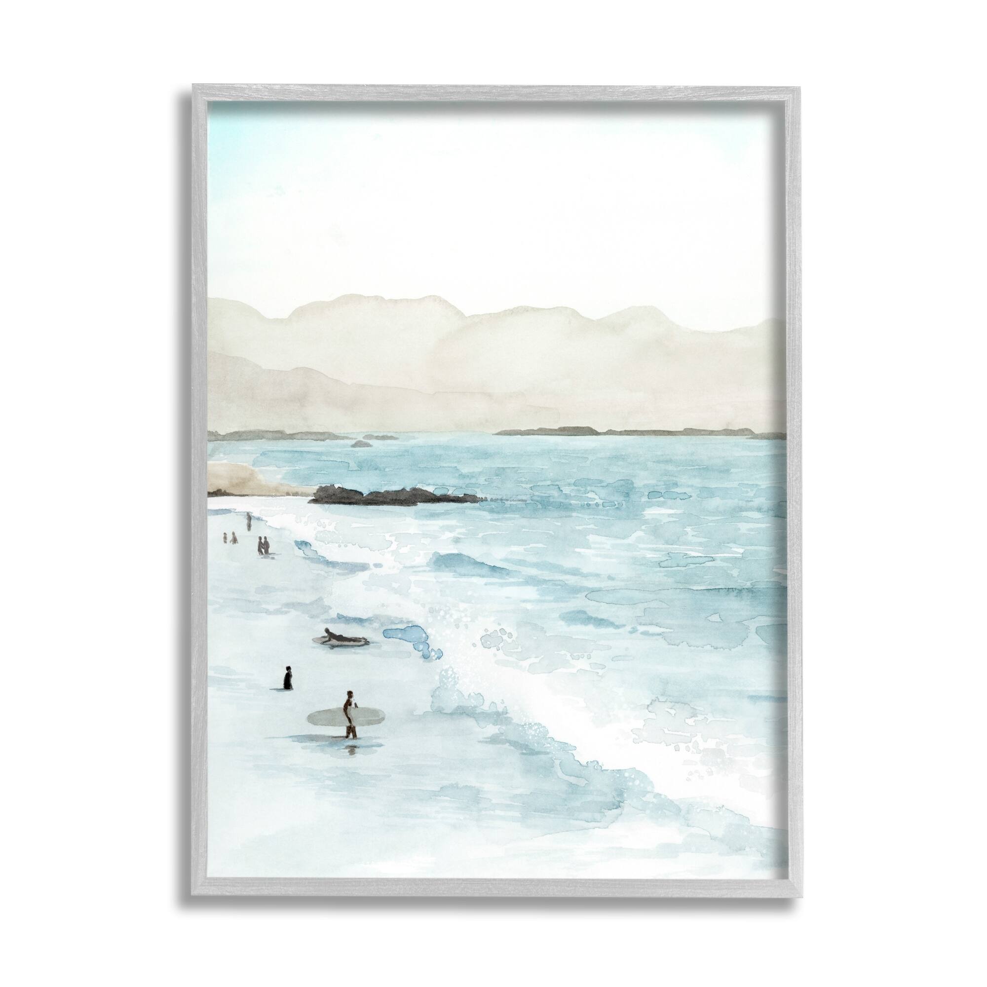 Stupell Industries Surfing Shoreline Sea Waves Foggy Mountains ,11 x 14, Design by Grace Popp