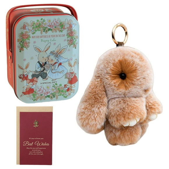 Cute Plush Bunny Keychain Stuffed Animal Keychain Lovely Car Key Chain (Khaki)