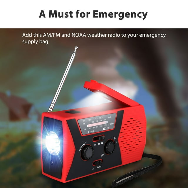 Amerteer AM/FM NOAA solar hand-cranked Charging Multi-function Radio With LED flashlight, LED Reading Light Outdoor Household Emergency Device Functional Radio--4 in 1
