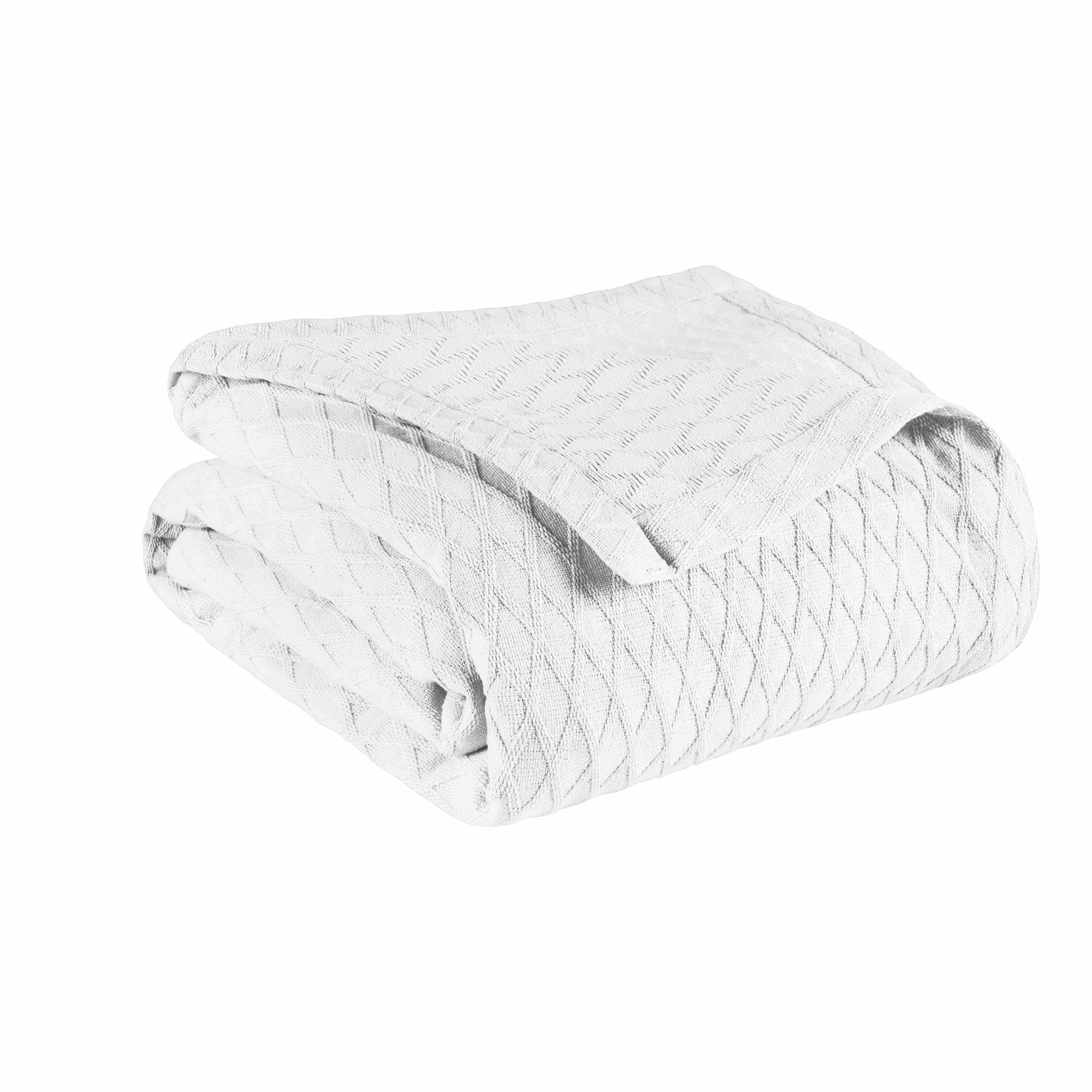 Diamond AllSeason 100 Cotton Thermal Woven Blanket White / Full/Queen