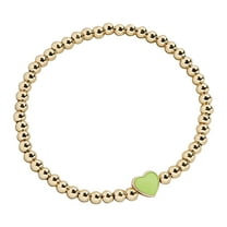 Love Heart Charm Bracelet 6mm Gold Beaded Strech Delicate Bracelet Heart Personalized Bracelets Jewelry for Women Girls Valentines Day Gift