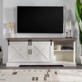 thumbnail image 3 of Modern Farmhouse Sliding X Barn Door TV Stand for TVs up to 80 Inches, 70 Inch, Reclaimed Barnwood and Brushed White My Lux Decor Round, 3 of 6