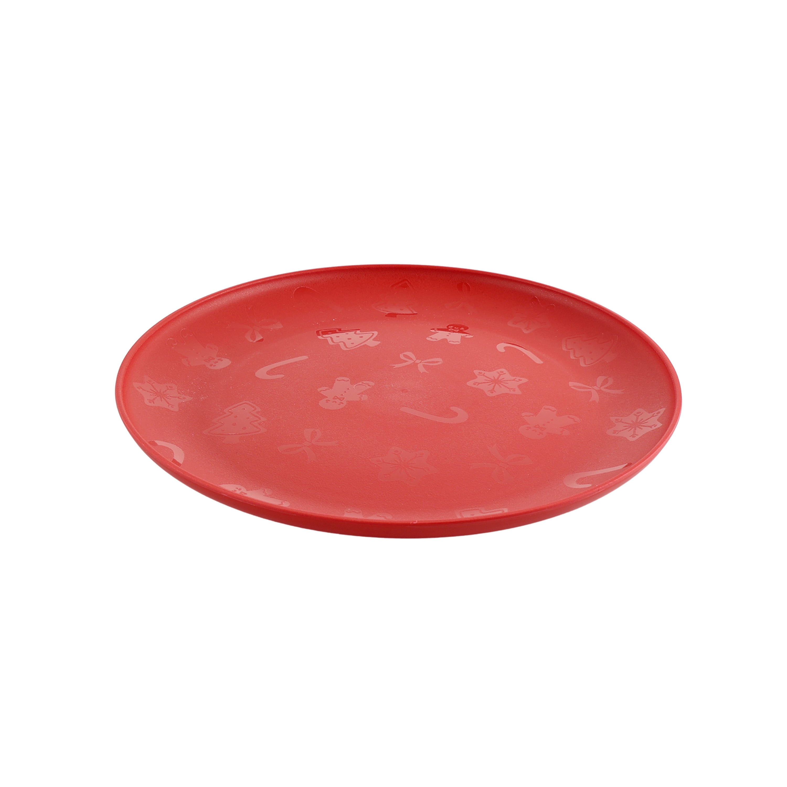 (12 pack) Mainstays 10.5 inch Round Plastic Etched Holiday Plate, Red