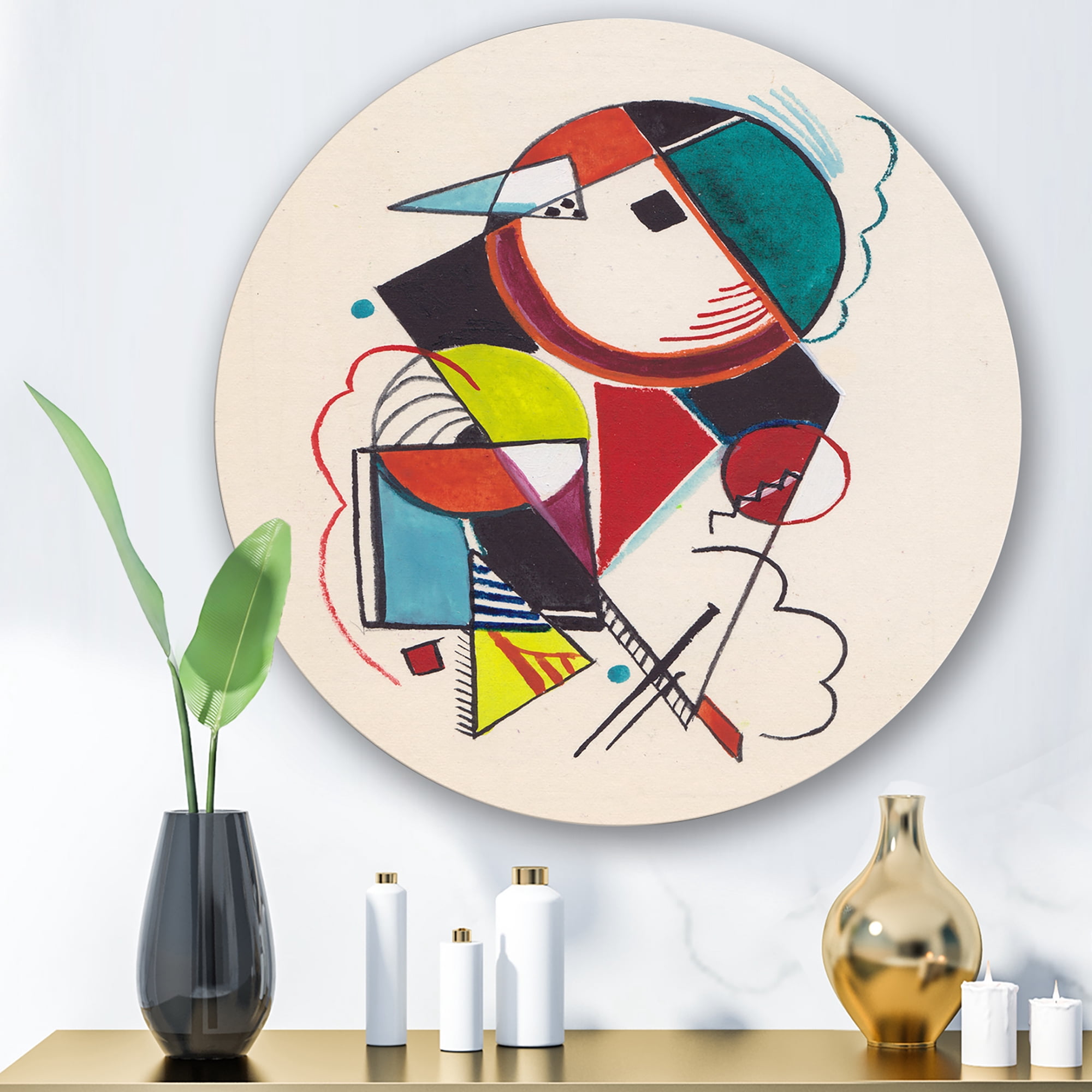 Designart 'Abstract Compositions Of Colored Geometric II' Modern Circle Metal Wall Art 11x11 - Disc of 11