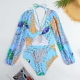 thumbnail image 5 of Sakmal One Piece Swimsuits for Women Long Sleeve Slimming Bathing Suit Stretchy Blue V Neck Womens Swimwear L, 5 of 9