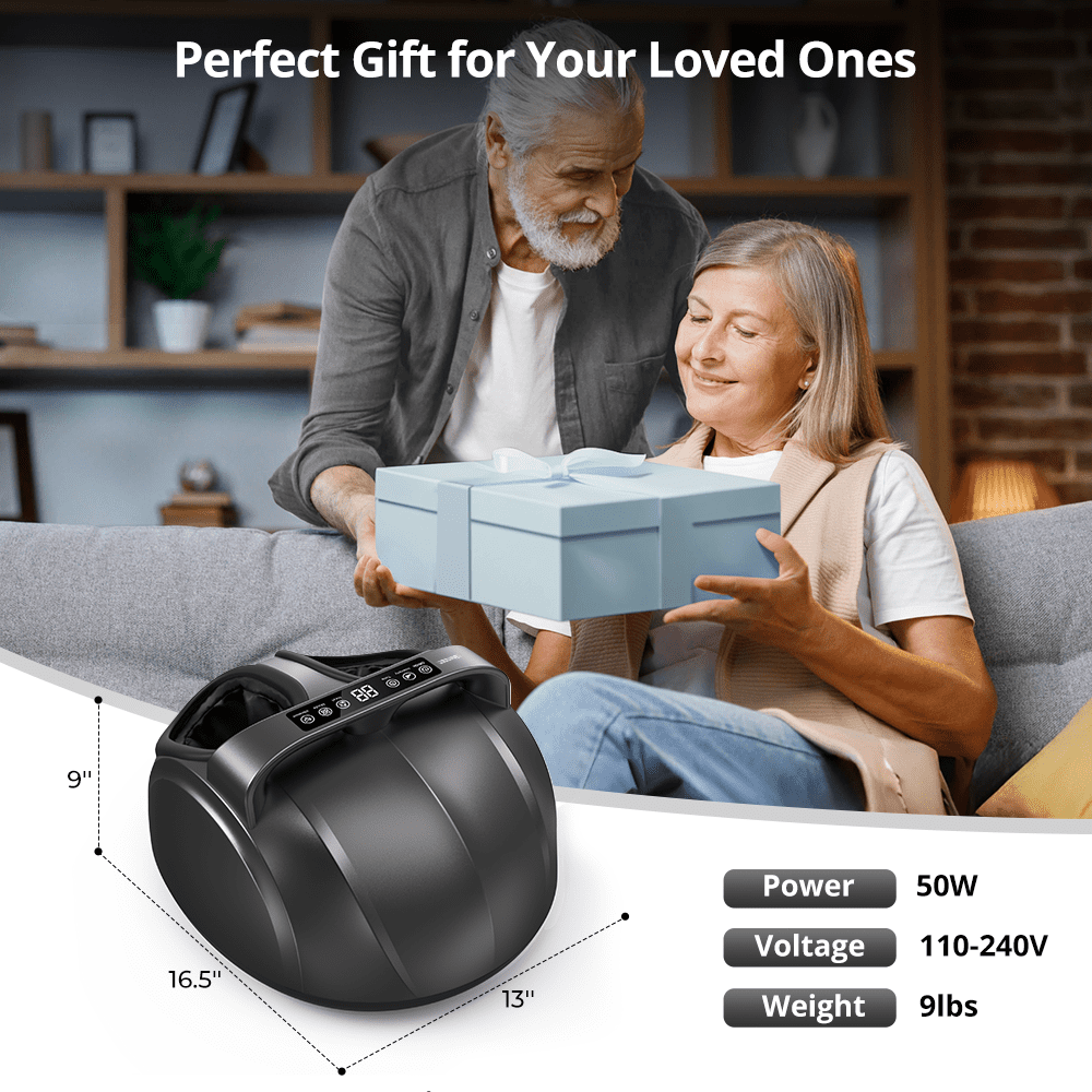 Foot Massager with Heat, Caveen Electric Shiatsu Feet Massage Machine with 3 Vibrations&9 Intensities, 6 Timing Options, Up to Size 13, Grey
